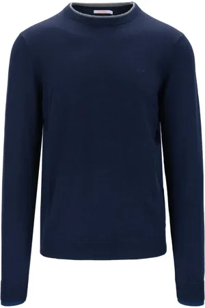sun68 Homme, Pulls, Bleu, Taille: S Pull en laine mérinos et coton
