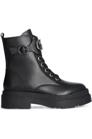 Liu Jo Femme, Chaussures, Noir, Taille: 36 EU Bottines noires en cuir avec boucle logo et fermeture éclair