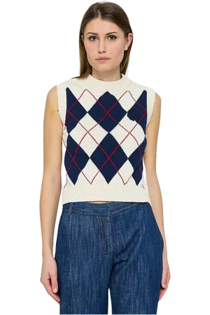 ERMANNO SCERVINO Femme, Pulls, Blanc, Taille: 38 FR Tricot Sans Manches - Gilet en Dentelle et Losanges