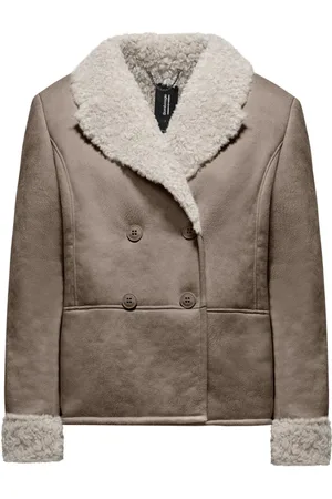 Bomboogie Femme, Vestes, Brun, Taille: 42 FR Veste croisée en fausse fourrure et suédine écologique