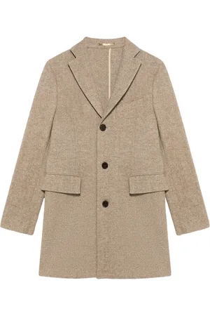 Brooks Brothers Homme, Vestes, Brun, Taille: L Manteau en laine tweed à chevrons marron clair