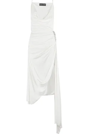 DAVID KOMA Femme, Robes, Blanc, Taille: 36 FR Robe Asymétrique Cristal Griffes