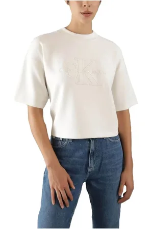 Calvin Klein Femme, Tops, Blanc, Taille: 38 FR T-shirt de plongée Premium