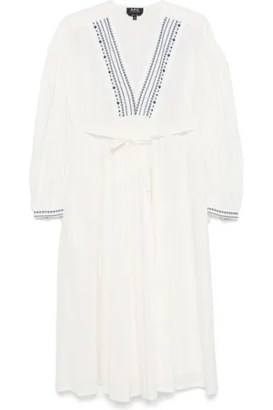A.P.C. Femme, Robes, Blanc, Taille: 38 FR Robe Midi Brodé