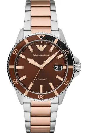 Emporio Armani Homme, Accessoires, Multicolore, Taille: ONE Size Montre Quartz avec Affichage de la Date et Bracelet Bicolore