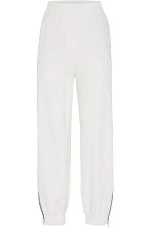 Brunello Cucinelli Femme, Pantalons, Blanc, Taille: 40 FR Pantalon de survêtement en molleton lisse de coton