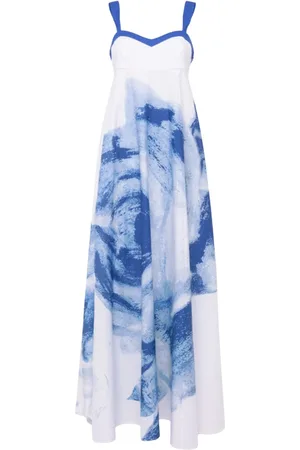 Blugirl Femme, Robes, Bleu, Taille: 38 FR Robe Longue à Motif Floral Empire