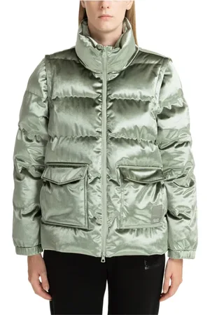 EA7 Femme, Vestes, Vert, Taille: 38 FR Veste à Poches Unies avec Fermeture Éclair et Logo