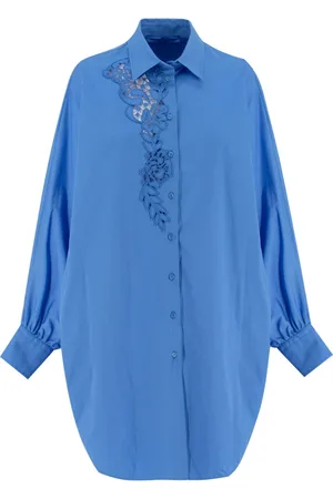 ERMANNO SCERVINO Femme, Blouses et Chemises, Bleu, Taille: 36 FR Chemise Style Ample Détail Dentelle