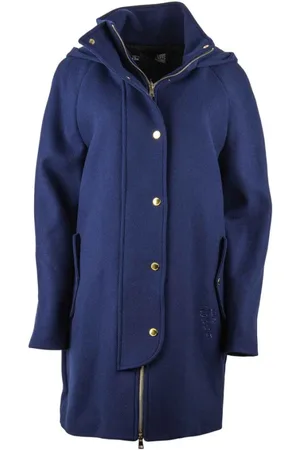 Moschino Femme, Manteaux, Bleu, Taille: 40 FR Manteau Bleu en Laine Mélangée avec Détails Dorés
