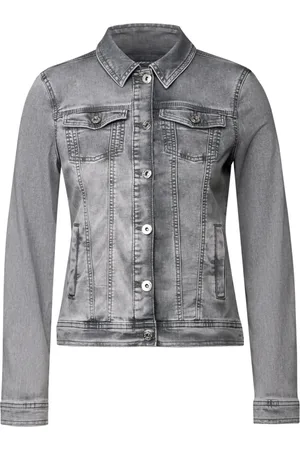 CECIL Femme, Vestes, Gris, Taille: 38 FR Veste en Denim Grise avec Col Chemise