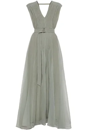 Brunello Cucinelli Femme, Robes, Vert, Taille: 40 FR Robe Trapèze Sans Manches à Col en V