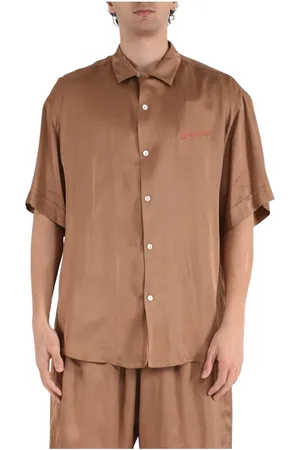 Ih Nom Uh Nit Homme, Chemises, Brun, Taille: XL Chemise de Bowling en Soie avec Imprimé Doberman