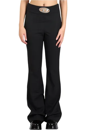 Diesel Femme, Pantalons, Noir, Taille: 40 FR Pantalon Évasé en Twill avec Logo Ovale D