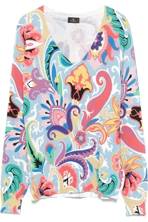 Etro Femme, Tops, Bleu, Taille: 40 FR Pull avec Imprimé Floral Multicolore