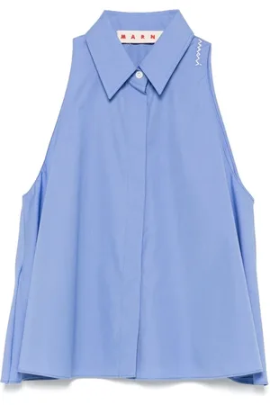 Marni Femme, Blouses et Chemises, Bleu, Taille: 38 FR Chemise sans manches brodée