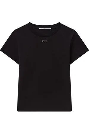 Stella McCartney Femme, Tops, Noir, Taille: 38 FR T-shirt Ras du Cou Logo Charm
