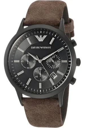 Emporio Armani Homme, Accessoires, Noir, Taille: ONE Size Montre Quartz en Cuir Noir