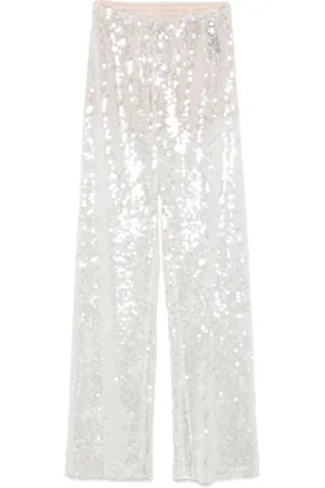 FEDERICA TOSI Femme, Pantalons, Gris, Taille: 36 FR Paillettes Argent Pantalon Élégant