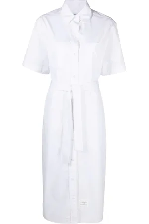 Thom Browne Femme, Robes, Blanc, Taille: 36 FR Robe Chemise Midi de Luxe en Coton