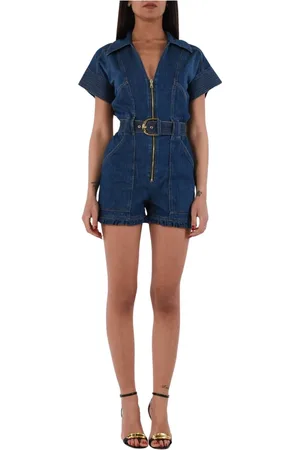 Elisabetta Franchi Femme, Combinaisons et Ensembles, Bleu, Taille: 40 FR Combishort en denim avec ceinture