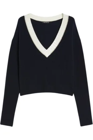 pennyblack Femme, Pulls, Bleu, Taille: 42 FR Pull bleu à col en V avec paillettes