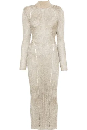Self-Portrait Femme, Robes, Jaune, Taille: 38 FR Robe Maxi en Maille Lurex Doré