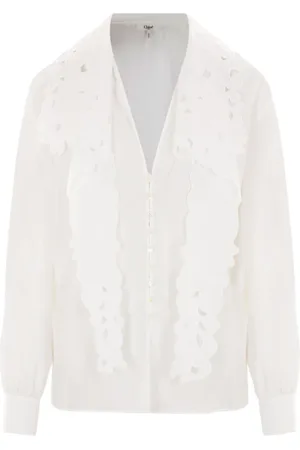 Chloé Femme, Pulls, Blanc, Taille: 40 FR Chemise Lavallière Brodee