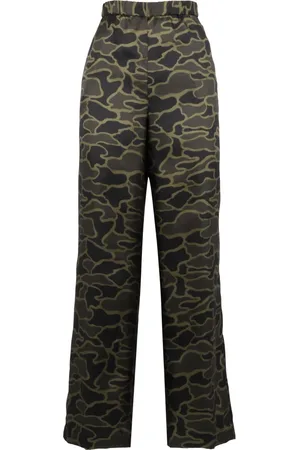 Aspesi Femme, Pantalons, Vert, Taille: 40 FR Pantalon en Soie à Imprimé Camouflage et Taille Élastique
