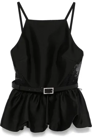 Self-Portrait Femme, Tops, Noir, Taille: 38 FR Chemisier Péplum Noir avec Détails en Dentelle