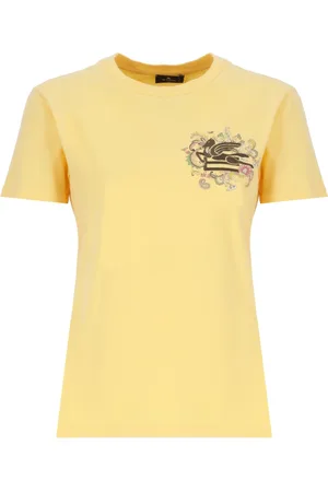 Etro Femme, Tops, Jaune, Taille: 38 FR T-shirt ras du cou en coton avec logo