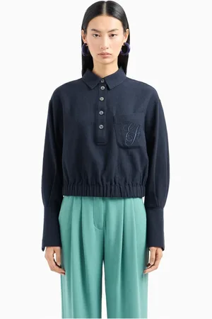 Emporio Armani Femme, Pulls, Bleu, Taille: 36 FR Chemise Polo en Laine Bleu Nuit