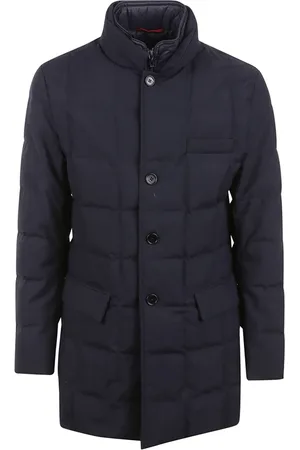 FAY Homme, Vestes, Bleu, Taille: L Veste Longue Matelassée en Laine Technique