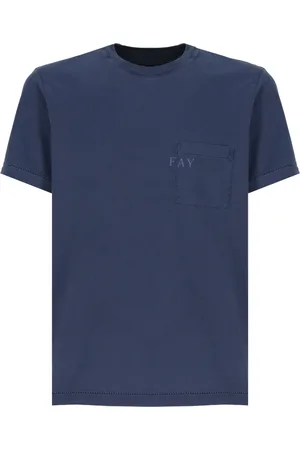 FAY Homme, Tops, Bleu, Taille: XL T-shirt ras du cou avec poche poitrine