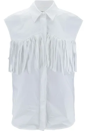 Dondup Femme, Blouses et Chemises, Blanc, Taille: 38 FR Chemise en coton sans manches à franges