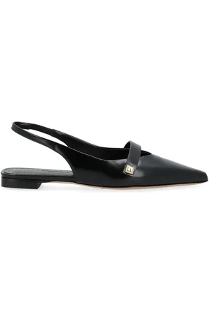Max Mara Femme, Chaussures, Noir, Taille: 36 EU Sandale Plate en Cuir Noir avec Bride Arrière