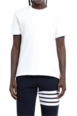 Thom Browne Homme, Tops, Blanc, Taille: M T-shirt Rayé à Rayures Centrales au Dos Coupe Décontractée