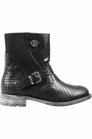 Emporio Armani Femme, Chaussures, Noir, Taille: 37 EU Bottines en cuir à motif crocodile