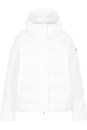 EA7 Femme, Vestes, Blanc, Taille: 40 FR Bomber Oversize avec Logo Lettrage