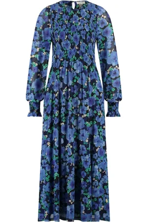 Fabienne Chapot Femme, Robes, Bleu, Taille: 40 FR Robe Midi en Maille avec Corps Smocké