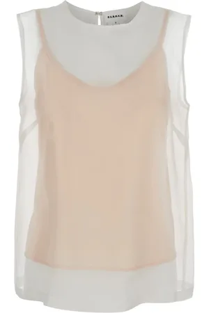 P.A.R.O.S.H. Femme, Tops, Blanc, Taille: 42 FR Chemisier en Soie Blanc avec Design Semi-Transparent