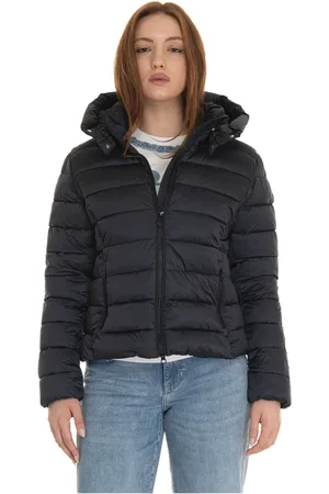 save the duck Femme, Vestes, Noir, Taille: 40 FR Veste Courte Harrington Matelassée avec Capuche Amovible