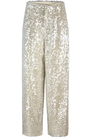 Serafini Femme, Pantalons, , Taille: 36 FR Pantalon blanc à jambes larges à paillettes