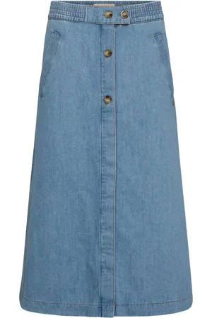 Mos Mosh Femme, Jupes, Bleu, Taille: W29 Jupe en Denim avec Taille Élastique et Poches