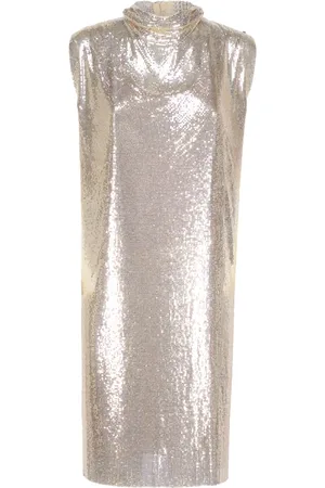 Sportmax Femme, Robes, Gris, Taille: 36 FR Robe Midi Sans Manches en Maille Métallique