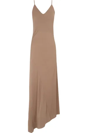Cortana Femme, Robes, Brun, Taille: 42 FR Robe en Soie Stretch à Ourlet Asymétrique