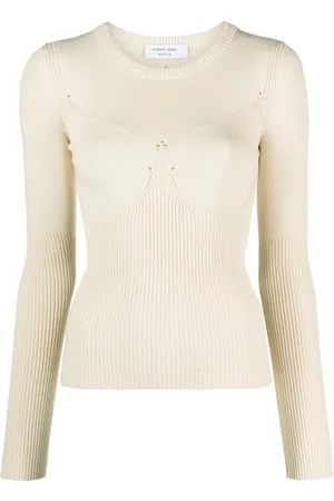 Marine Serre Femme, Pulls, Blanc, Taille: 42 FR Top Long en Maille Côtelée