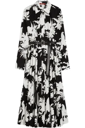 Max Mara Femme, Robes, Noir, Taille: 42 FR Robe chemise en coton imprimé avec ceinture