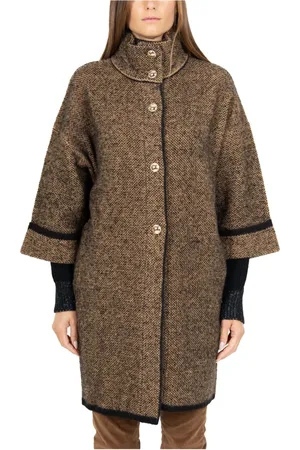 Liu Jo Femme, Manteaux, Brun, Taille: 38 FR Manteau en maille mélangée avec boutons dorés