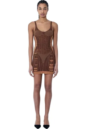 Diesel Femme, Robes, Brun, Taille: 42 FR Robe Mini en Tricot à Col en V